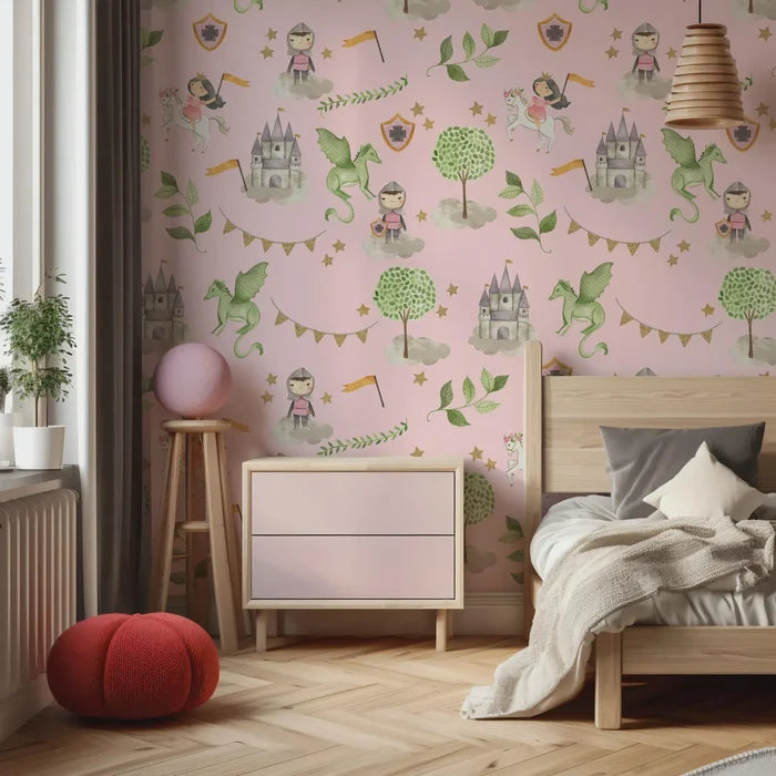 Pastel Fairytale Castle Wallpaper: Peel and Stick Removable Nursery Decor
