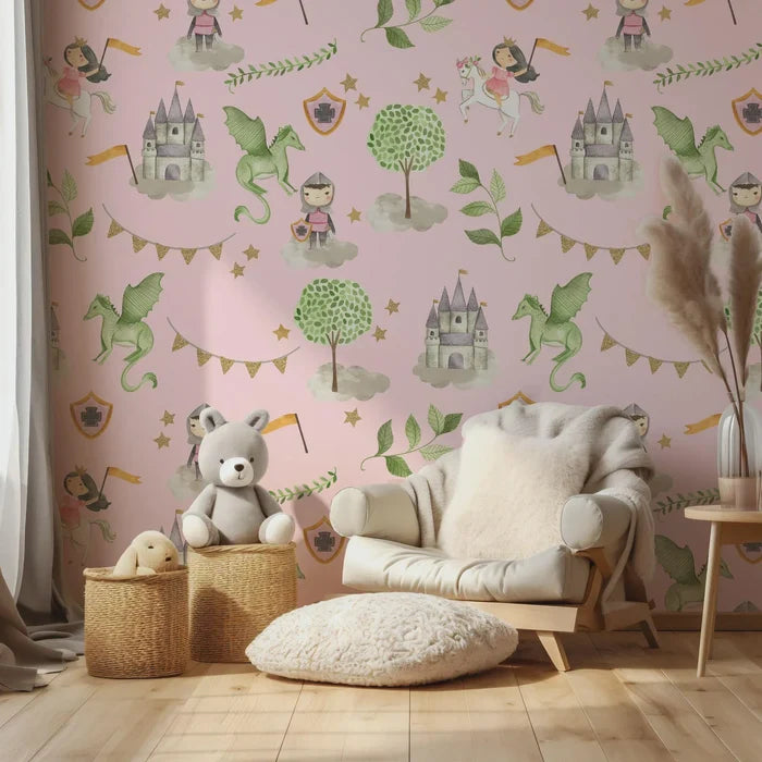 Pastel Fairytale Castle Wallpaper: Peel and Stick Removable Nursery Decor