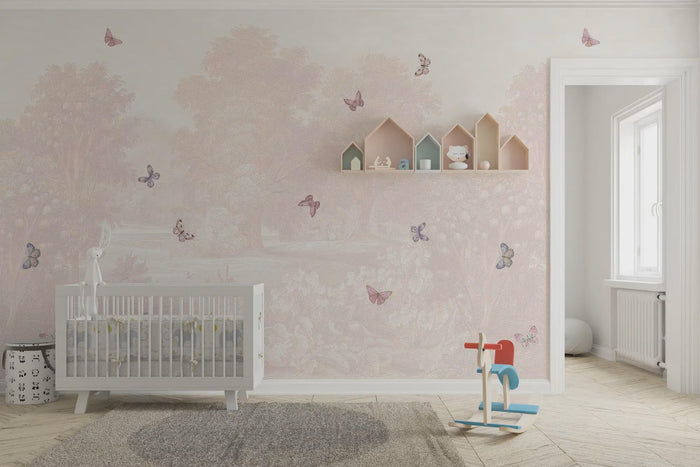 Pastel Pink Butterfly Wallpaper Mural: Romantic Peel and Stick Wall Art