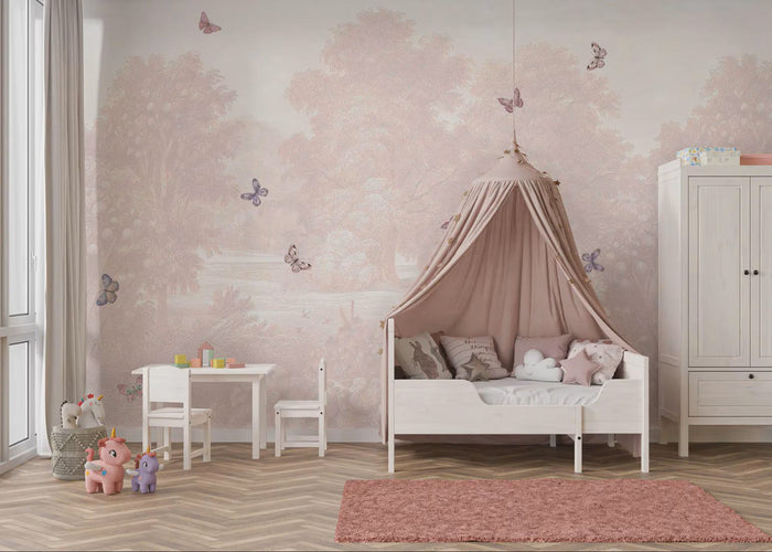 Pastel Pink Butterfly Wallpaper Mural: Romantic Peel and Stick Wall Art