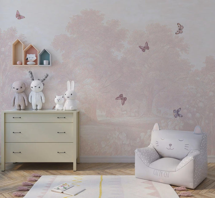 Pastel Pink Butterfly Wallpaper Mural: Romantic Peel and Stick Wall Art