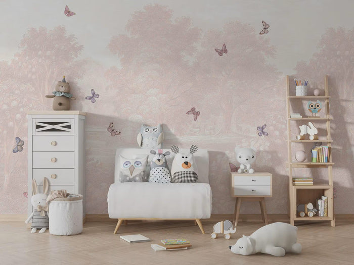 Pastel Pink Butterfly Wallpaper Mural: Romantic Peel and Stick Wall Art