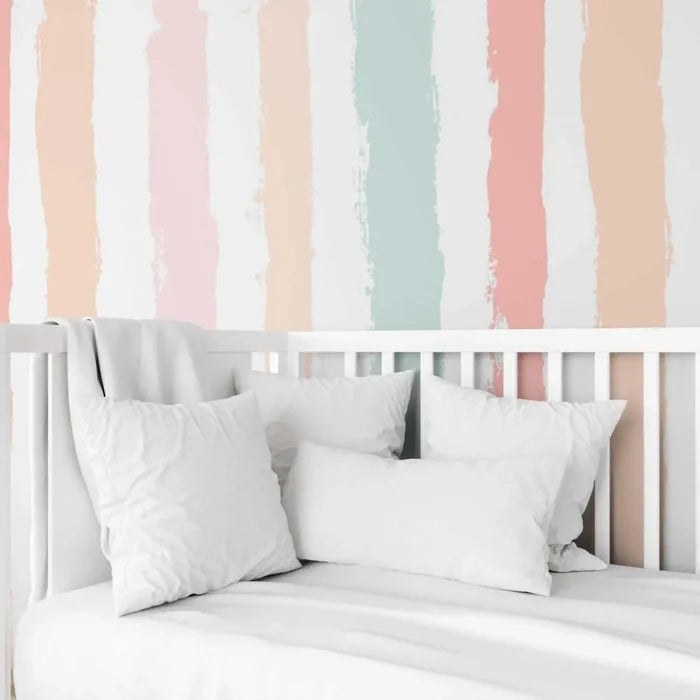 Pastel Rainbow Striped Wallpaper: Children's Room Decor, Peel and Stick