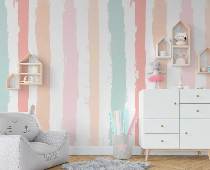 Pastel Rainbow Striped Wallpaper: Children's Room Decor, Peel and Stick