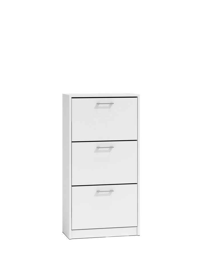 PAULA SHOE CABINET - WHITE 116CM X 60CMMATERIAL: Body and fronts - 16mm laminated chipboard.Edges - finished with ABS plastic (characterized by high mechanical and chemical resistance)Drawers - on roller guides, it is a guarantee of comfortable and, above
