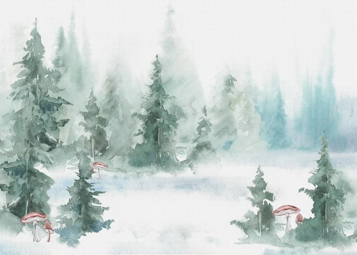 Pine Tree Forest Mural: Foggy Mountain Peel and Stick Wallpaper
