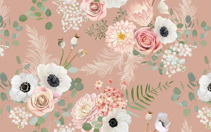 Pink Floral Wallpaper: Rose Wall Art, Peel and Stick