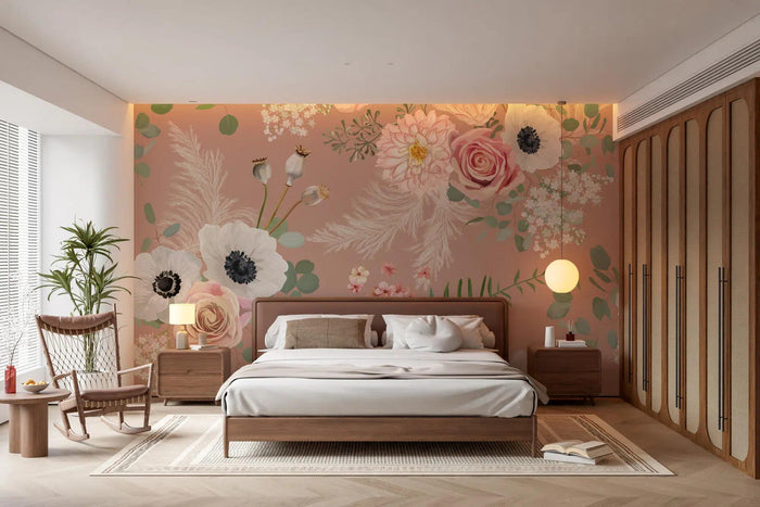 Pink Floral Wallpaper: Rose Wall Art, Peel and Stick
