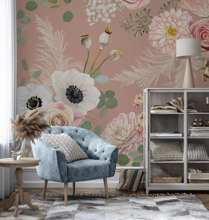 Pink Floral Wallpaper: Rose Wall Art, Peel and Stick