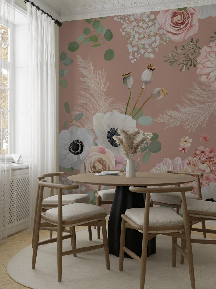 Pink Floral Wallpaper: Rose Wall Art, Peel and Stick