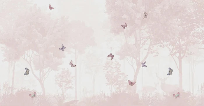 Pink Forest Butterfly Wallpaper - Girl Nursery Decor - Peel and Stick