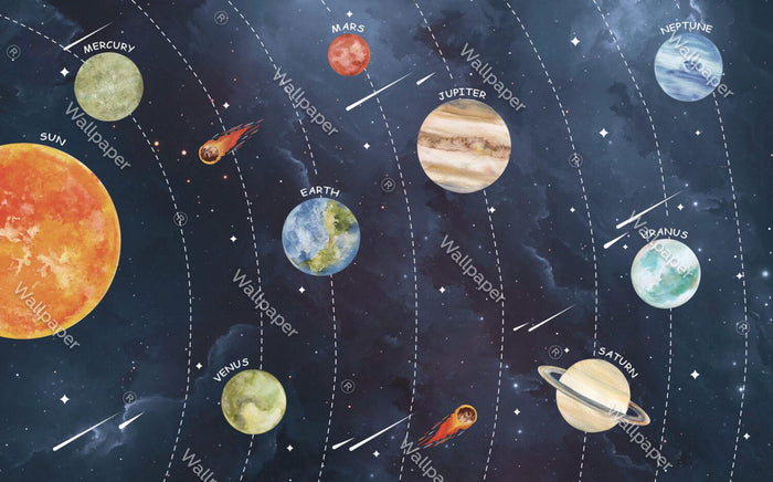 Planets Wallpaper Mural: Solar System Space Theme