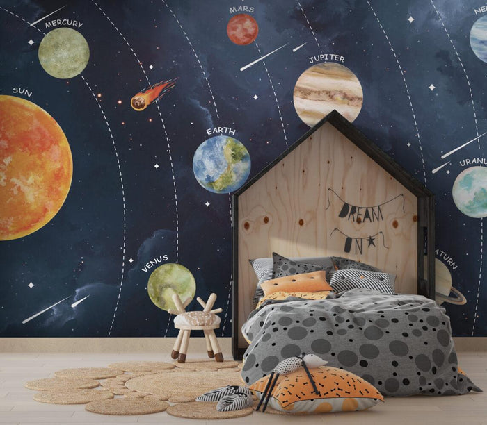 Planets Wallpaper Mural: Solar System Space Theme