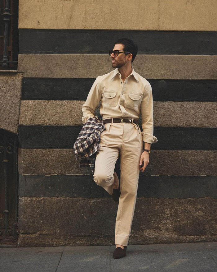 Pleated Khaki Twill Pant