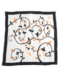 Pocket Square- Black Orange Floral On White