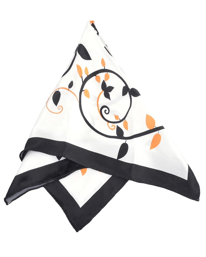 Pocket Square- Black Orange Floral On White