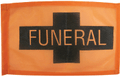 Orange replacement funeral procession flag banners with black cross, 6 by 9 inch nylon