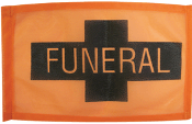 Orange replacement funeral procession flag banners with black cross, 6 by 9 inch nylon