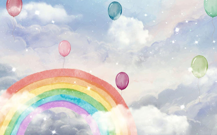 Rainbow and Balloon Wallpaper Mural: Kids Room Decor