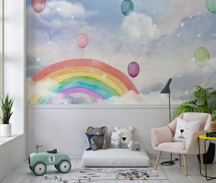 Rainbow and Balloon Wallpaper Mural: Kids Room Decor