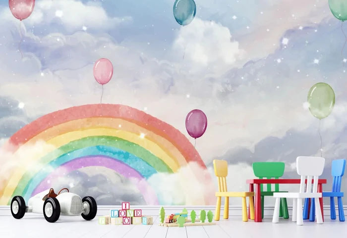 Rainbow and Balloon Wallpaper Mural: Kids Room Decor