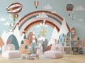 Rainbow Animals Nursery Mural: Clouds, Balloons Wallpaper