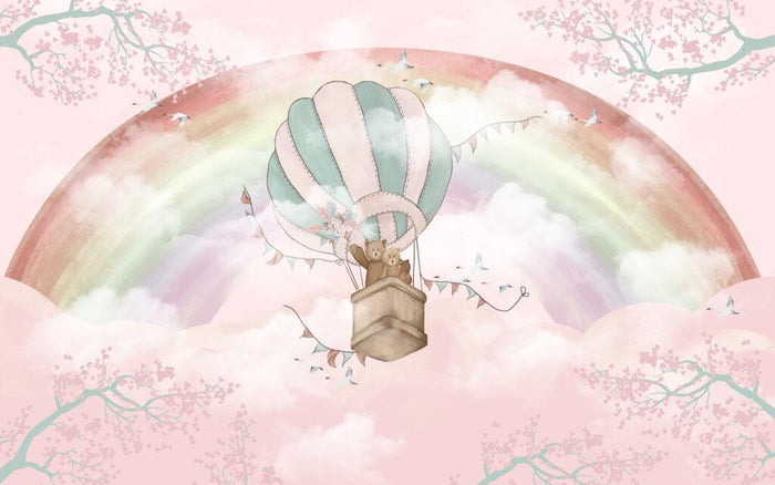 Rainbow Balloon Bear Nursery Wallpaper - Smooth or Textured