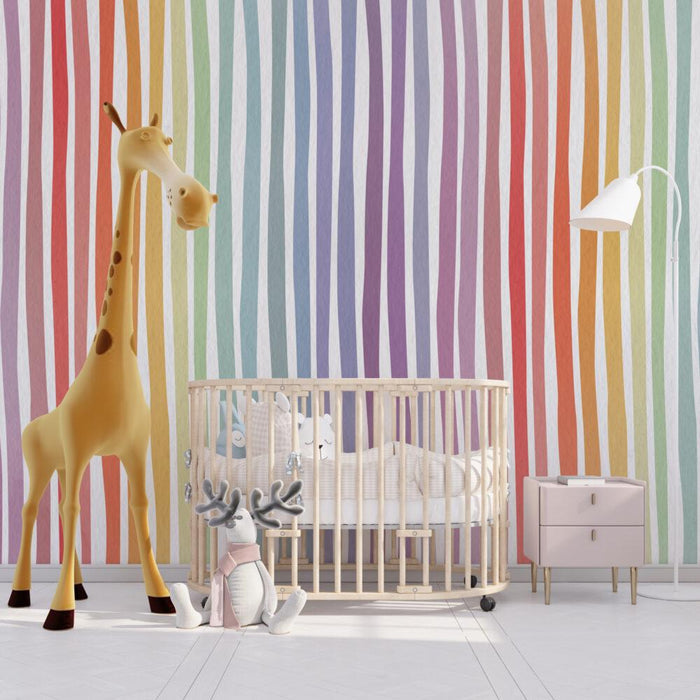 Rainbow Lines Kids Room Wallpaper: Peel and Stick Nursery Decor