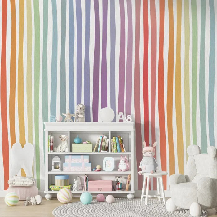 Rainbow Lines Kids Room Wallpaper: Peel and Stick Nursery Decor