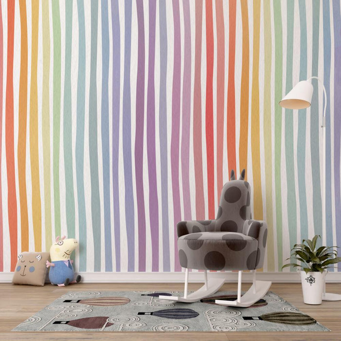 Rainbow Lines Kids Room Wallpaper: Peel and Stick Nursery Decor