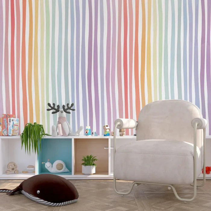 Rainbow Lines Kids Room Wallpaper: Peel and Stick Nursery Decor