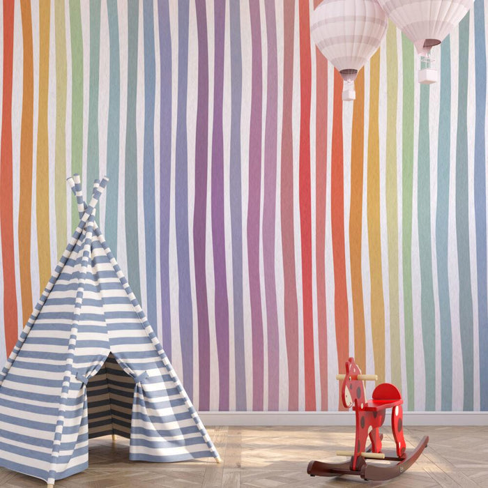 Rainbow Lines Kids Room Wallpaper: Peel and Stick Nursery Decor