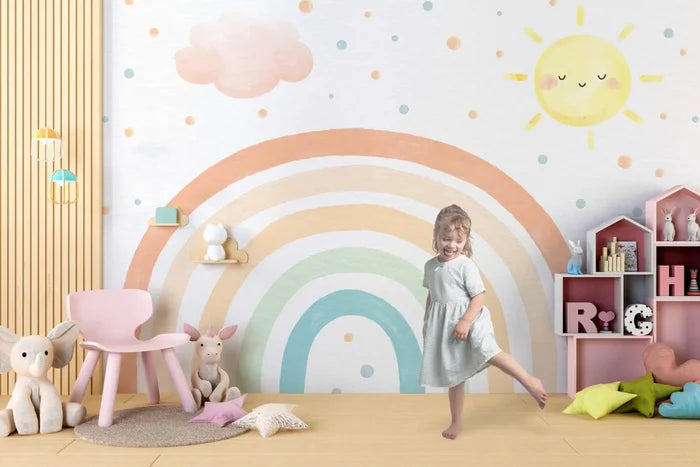 Rainbow Nursery Wallpaper: Soft Sun, Peel and Stick Kids Room Decor