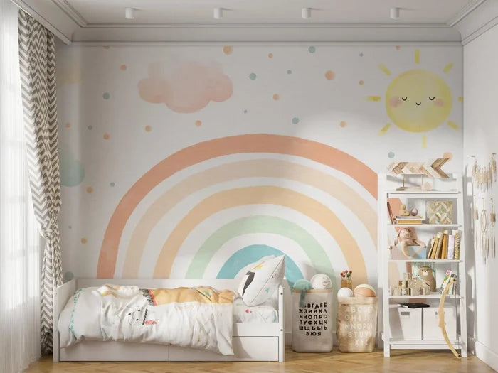 Rainbow Nursery Wallpaper: Soft Sun, Peel and Stick Kids Room Decor