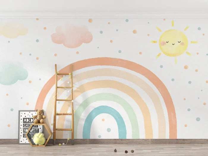 Rainbow Nursery Wallpaper: Soft Sun, Peel and Stick Kids Room Decor