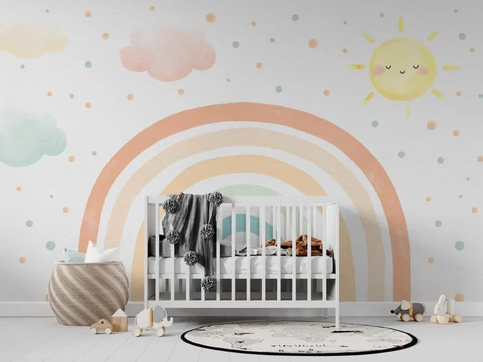 Rainbow Nursery Wallpaper: Soft Sun, Peel and Stick Kids Room Decor