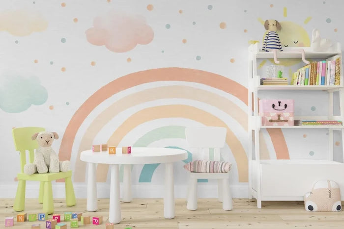 Rainbow Nursery Wallpaper: Soft Sun, Peel and Stick Kids Room Decor