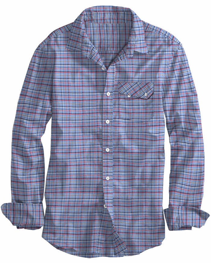 Red Blue Cream Plaid Checks Oxford