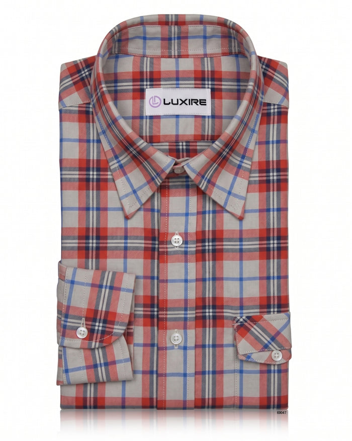 Red Navy Cream Twill Madras Checks