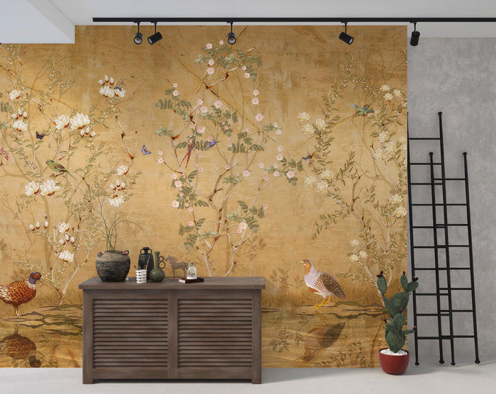 Rose Garden Nightingale Wallpaper: Elegant Floral Wall Decor