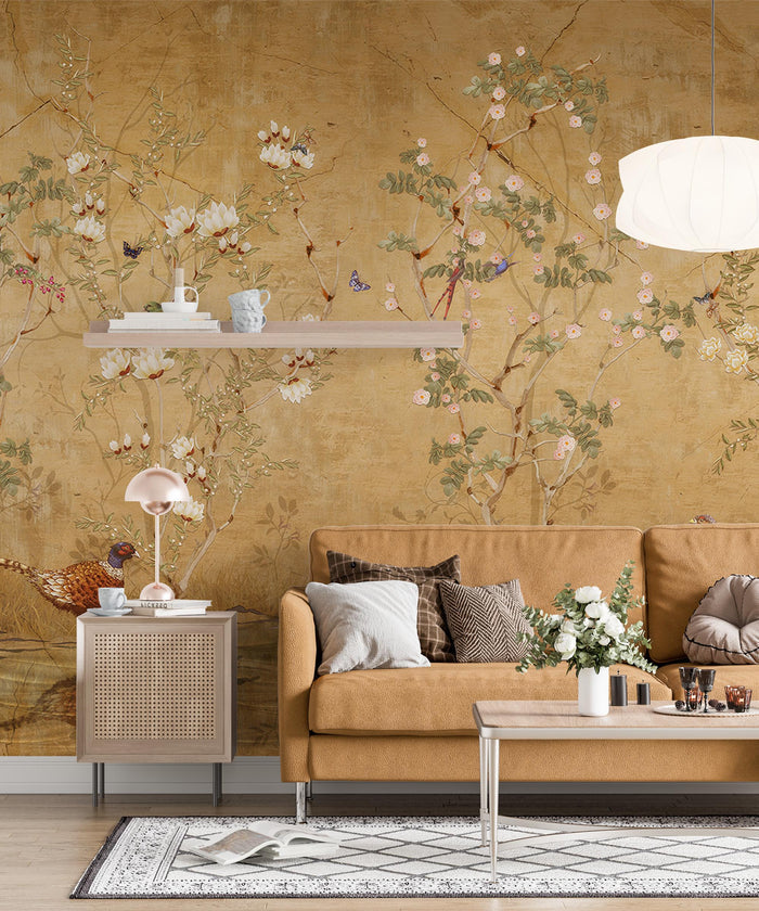Rose Garden Nightingale Wallpaper: Elegant Floral Wall Decor