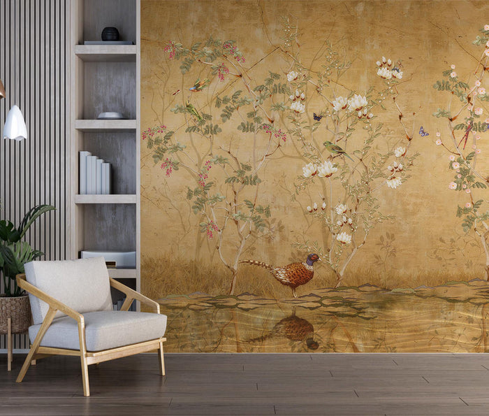 Rose Garden Nightingale Wallpaper: Elegant Floral Wall Decor