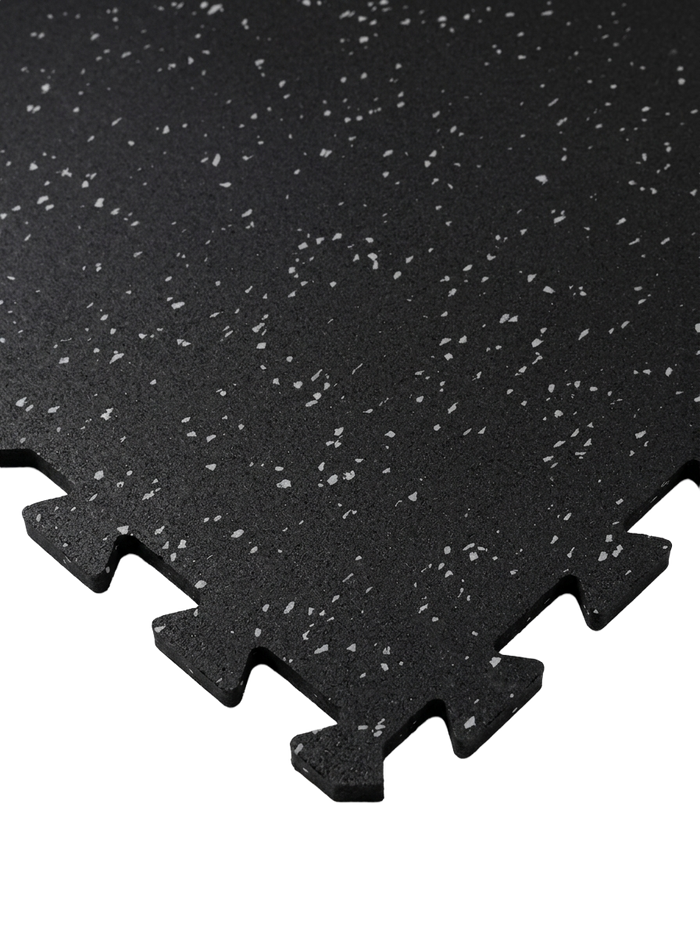 RubberBox Interlock Rubber Gym Tiles – 8mm Black/Grey Speckle – Pack of 8