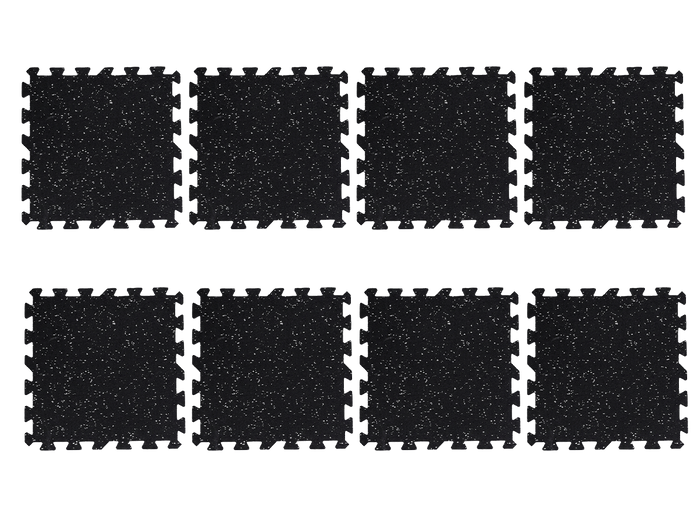 RubberBox Interlock Rubber Gym Tiles – 8mm Black/Grey Speckle – Pack of 8