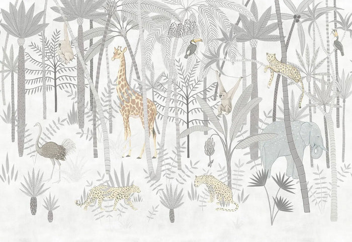 Safari Animals Nursery Wallpaper Mural - Tropical Peel & Stick Wallpaper