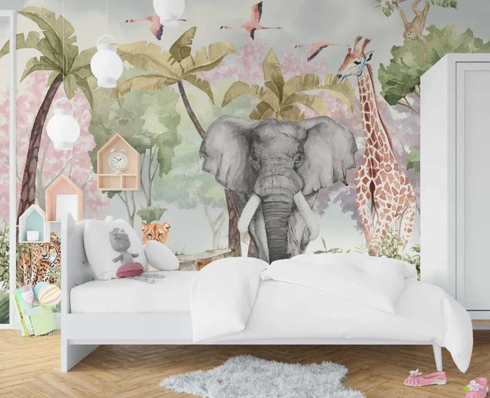 Safari Animals Wallpaper: Tropical Jungle Nursery Decor