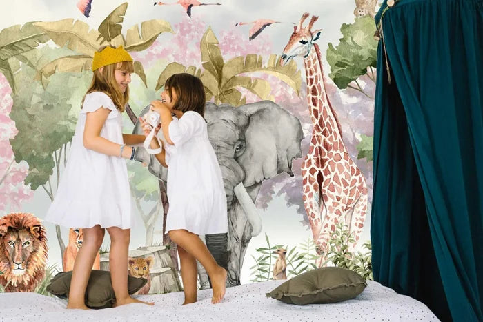 Safari Animals Wallpaper: Tropical Jungle Nursery Decor