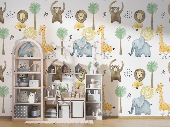 Safari Nursery Wallpaper: Jungle Animals, Removable Wallpaper