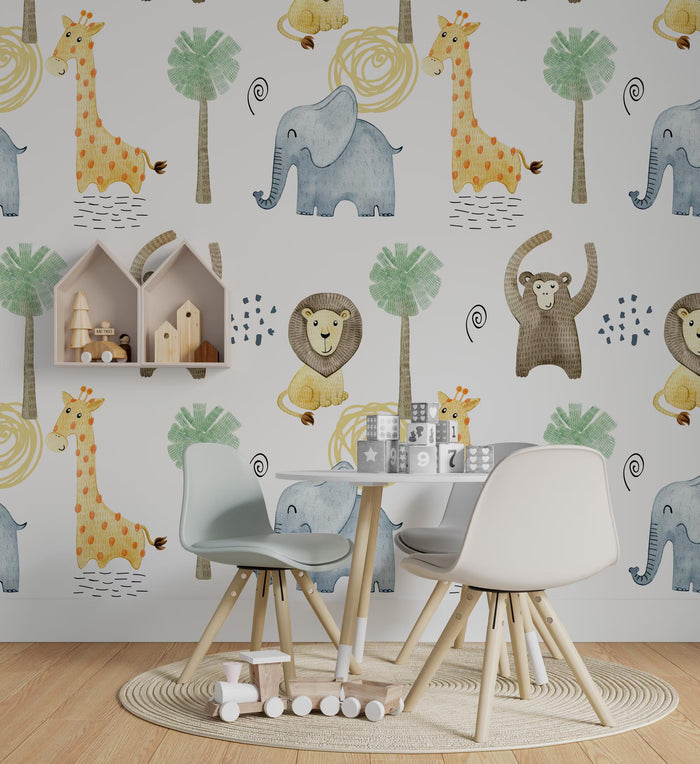 Safari Nursery Wallpaper: Jungle Animals, Removable Wallpaper