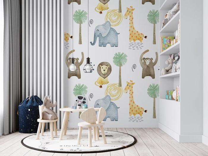 Safari Nursery Wallpaper: Jungle Animals, Removable Wallpaper